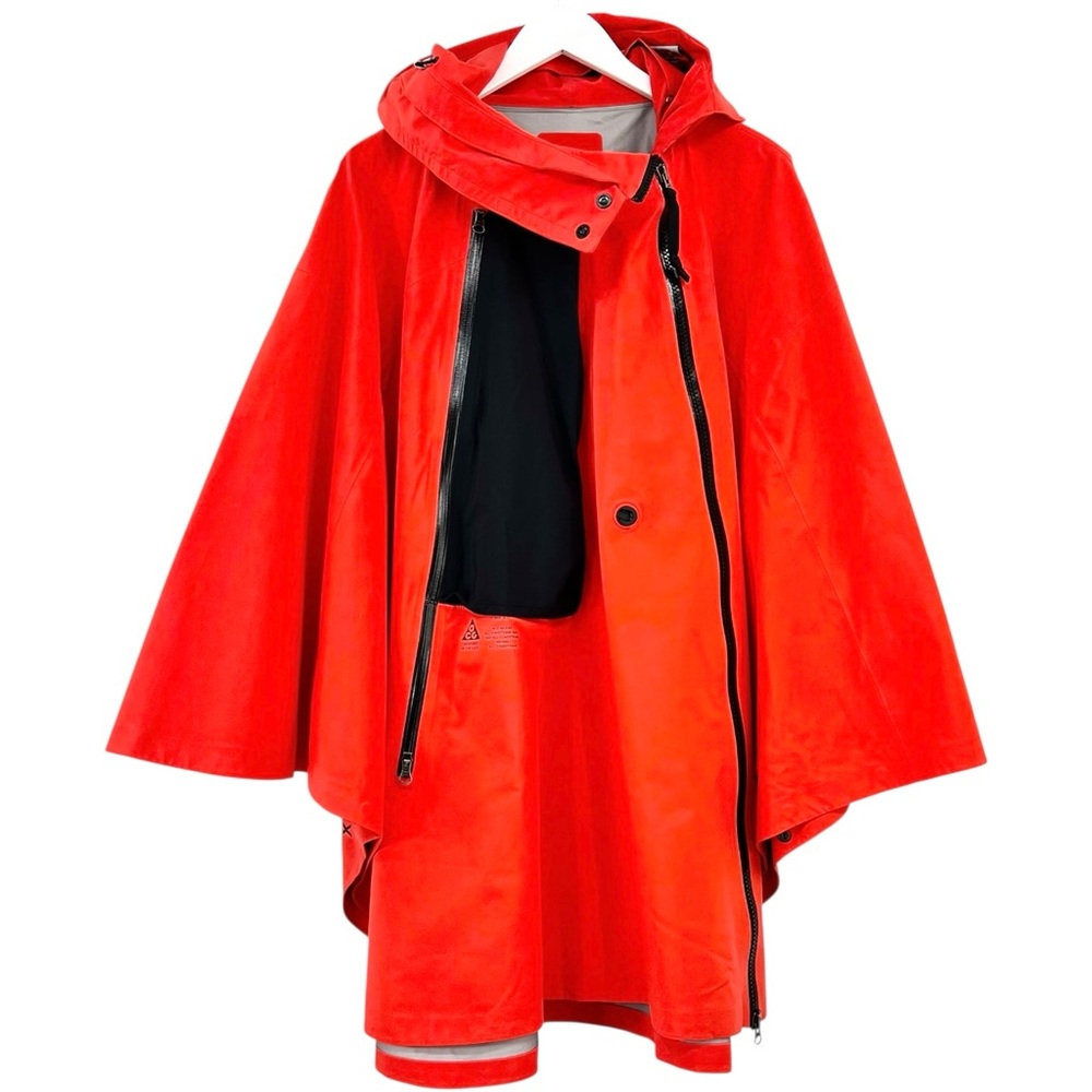 Nike ACG Gore-Tex Poncho - Red Zip Up Lightweight Nylon Hooded Rain Jacket Cape - Picture 3 of 16